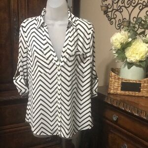 Express Black and White rolled sleeves Blouse